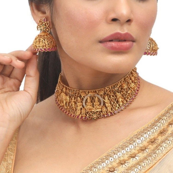 Buy Antique Gold Plated Laasya Choker Earrings Set