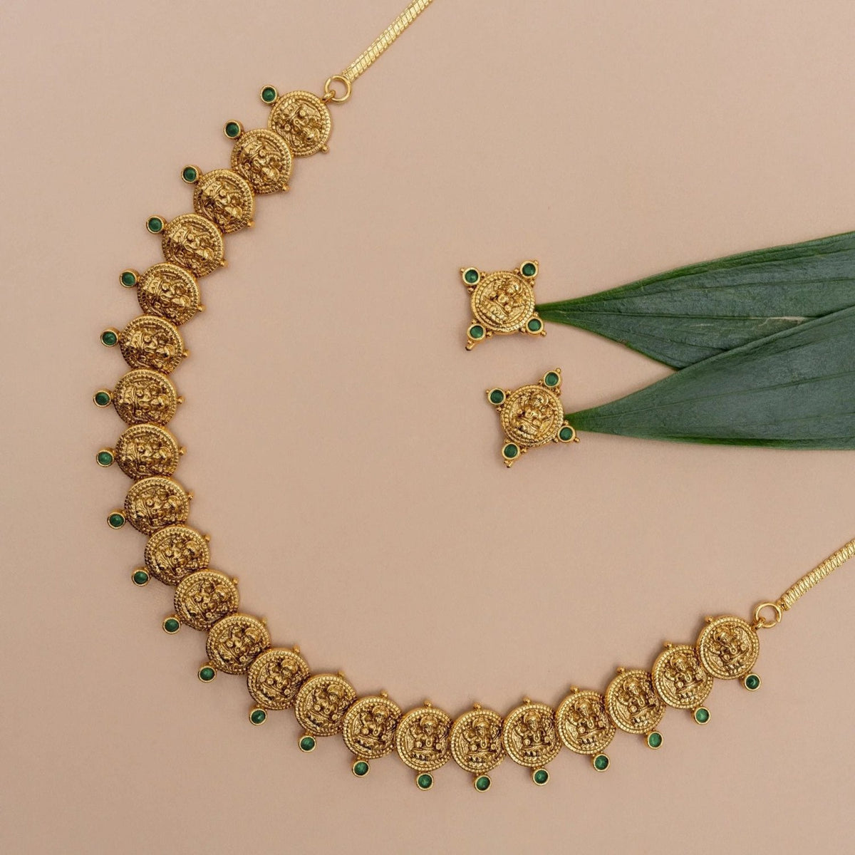 Parthivi Temple Green Kempu Necklace Set