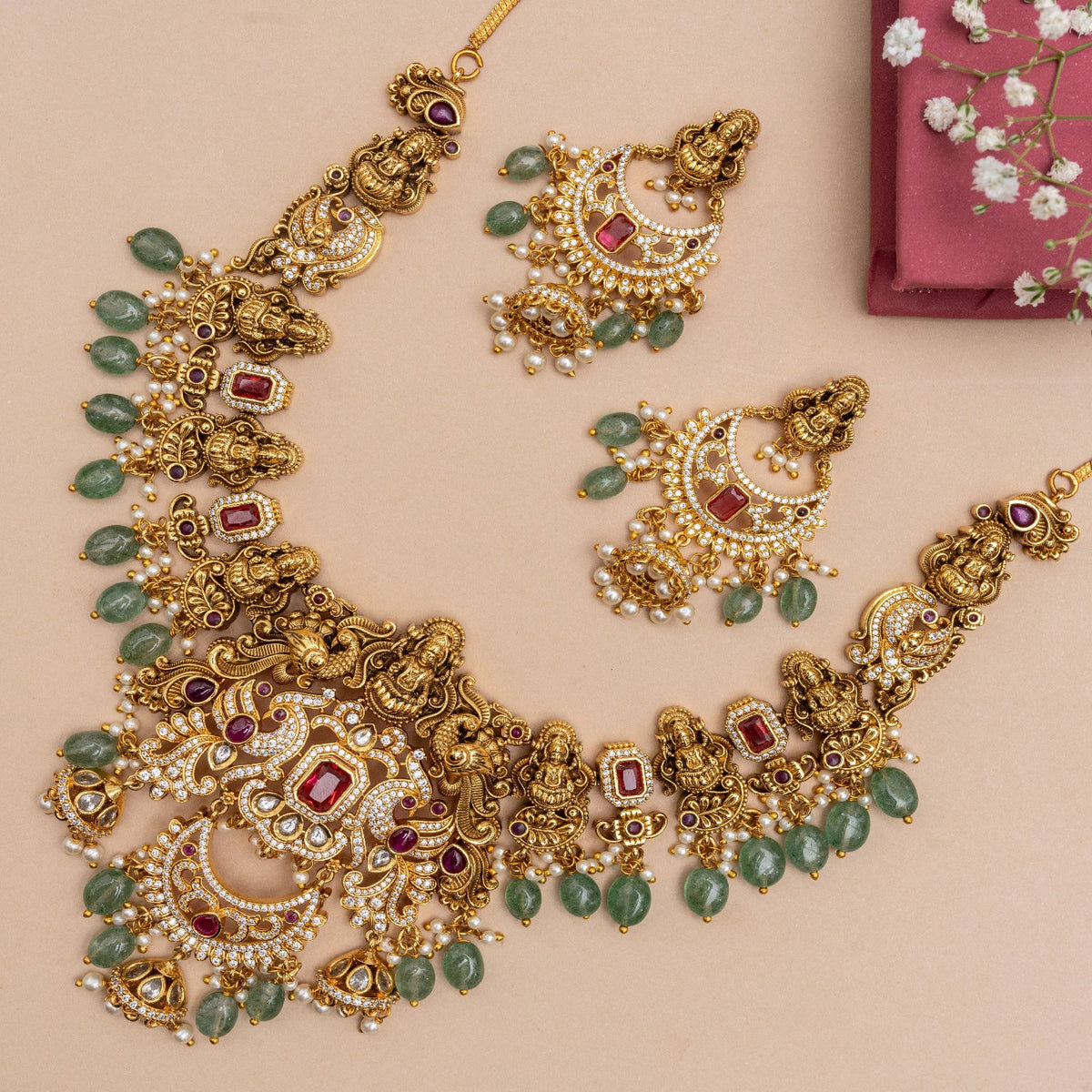 Astha Lakshmi Antique Temple Necklace Set