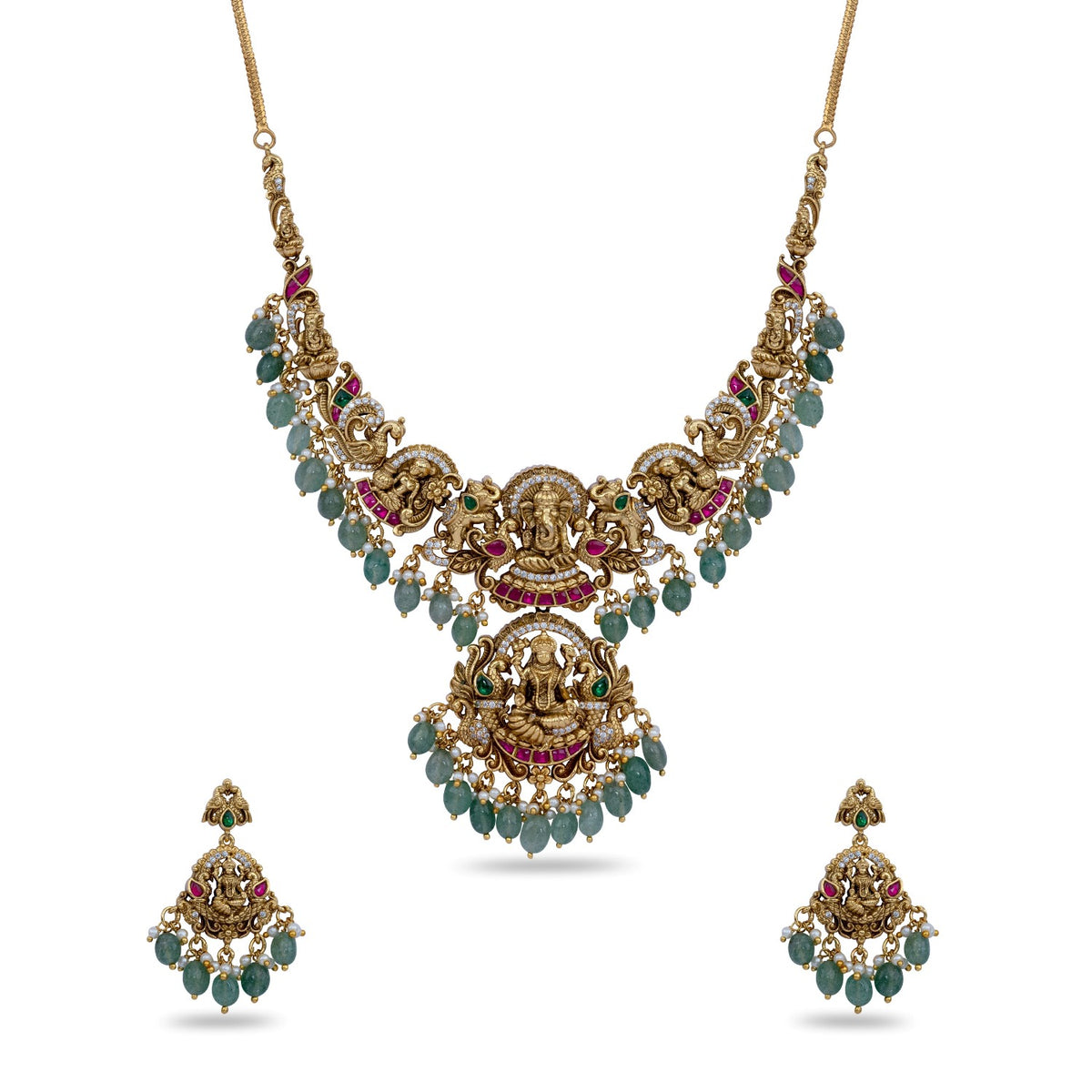 Gana Lakshmi Antique Temple Necklace Set