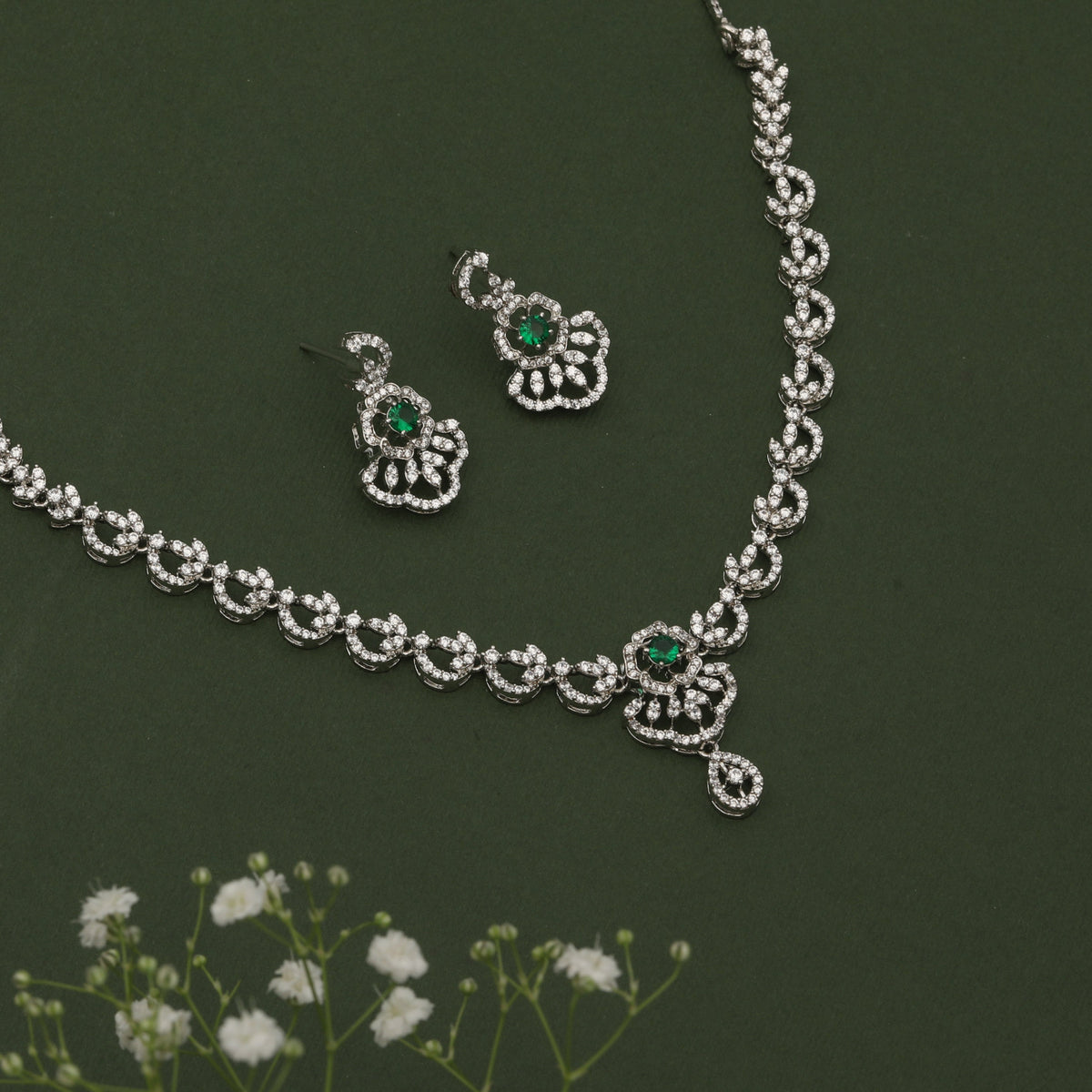 Emerald Nakshatra CZ Necklace Set