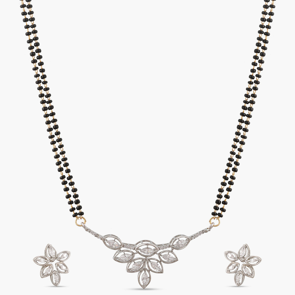 Grace CZ White Black Beads Necklace Set