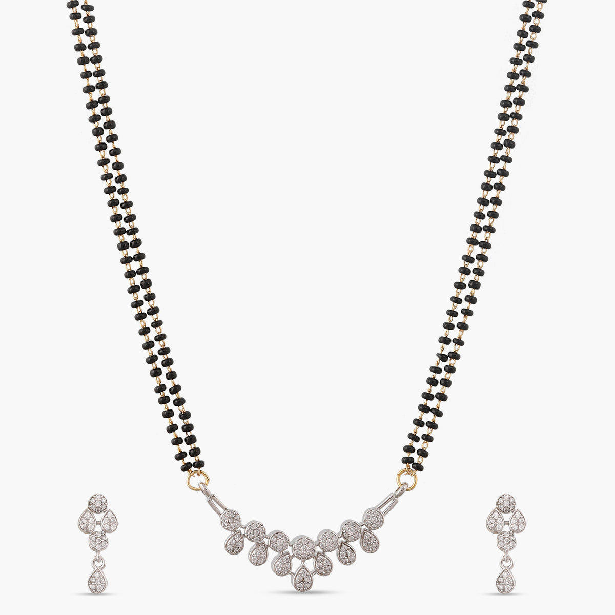 Aura CZ White Black Beads Necklace Set