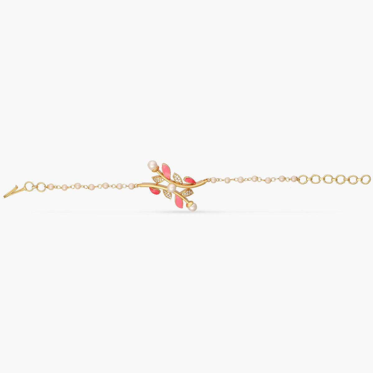 Eriha Pearl CZ Pink Leaf Chain Bracelet