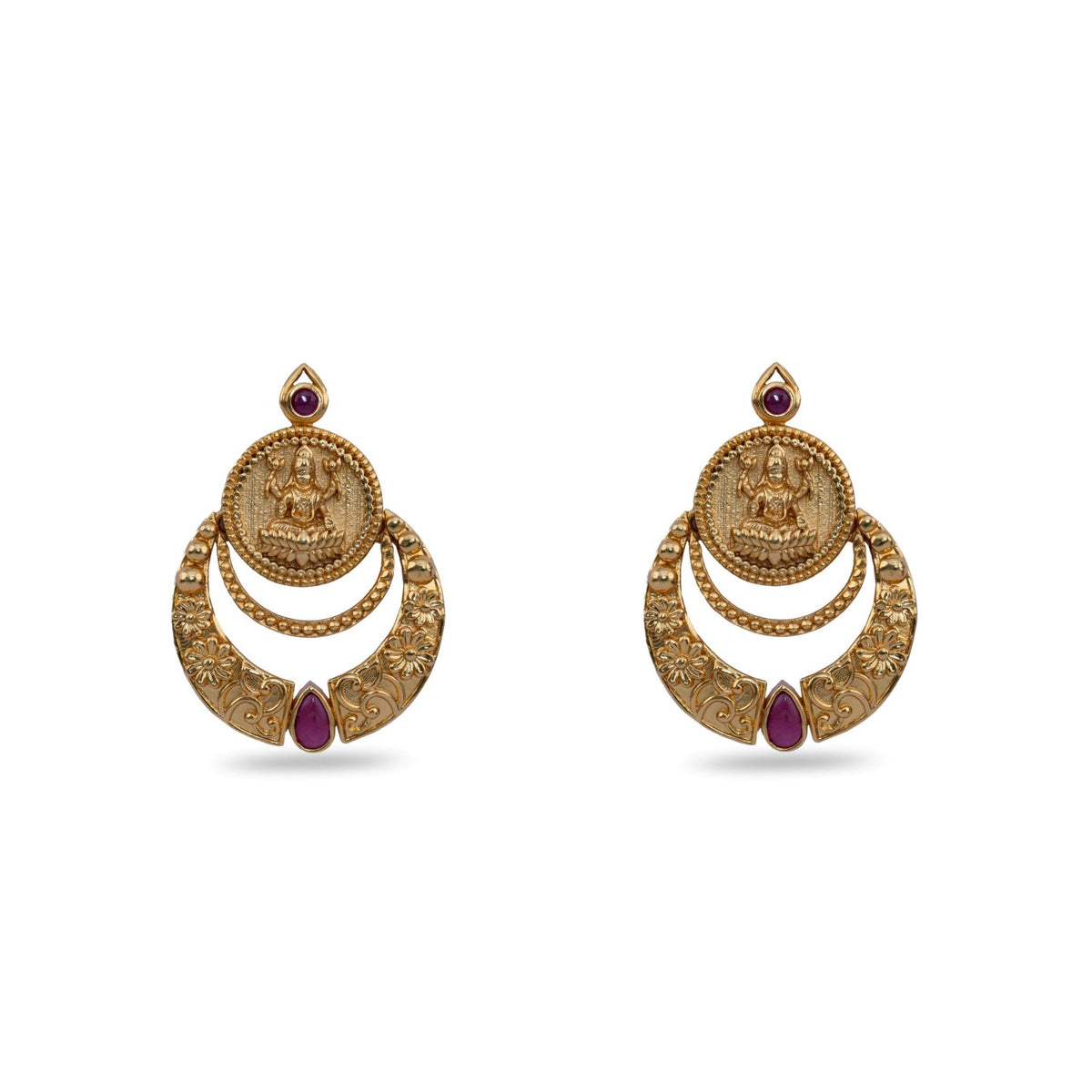 Shreeja Antique Red Kempu Chandbali Earrings 