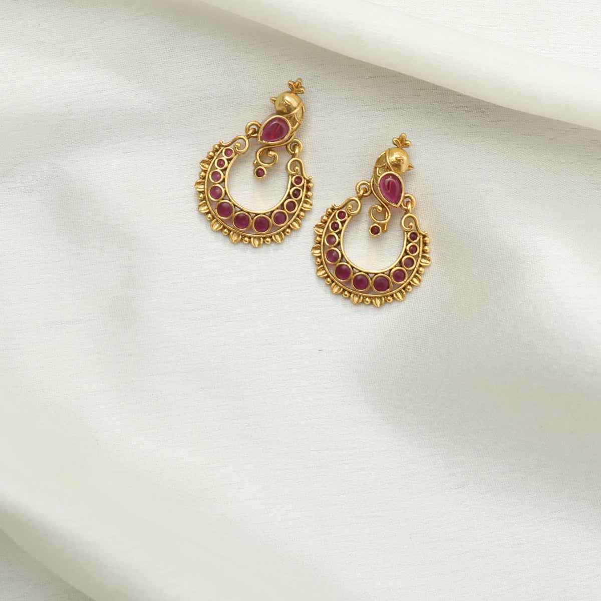 Aaravi Antique Red Kempu Chandbali Earrings