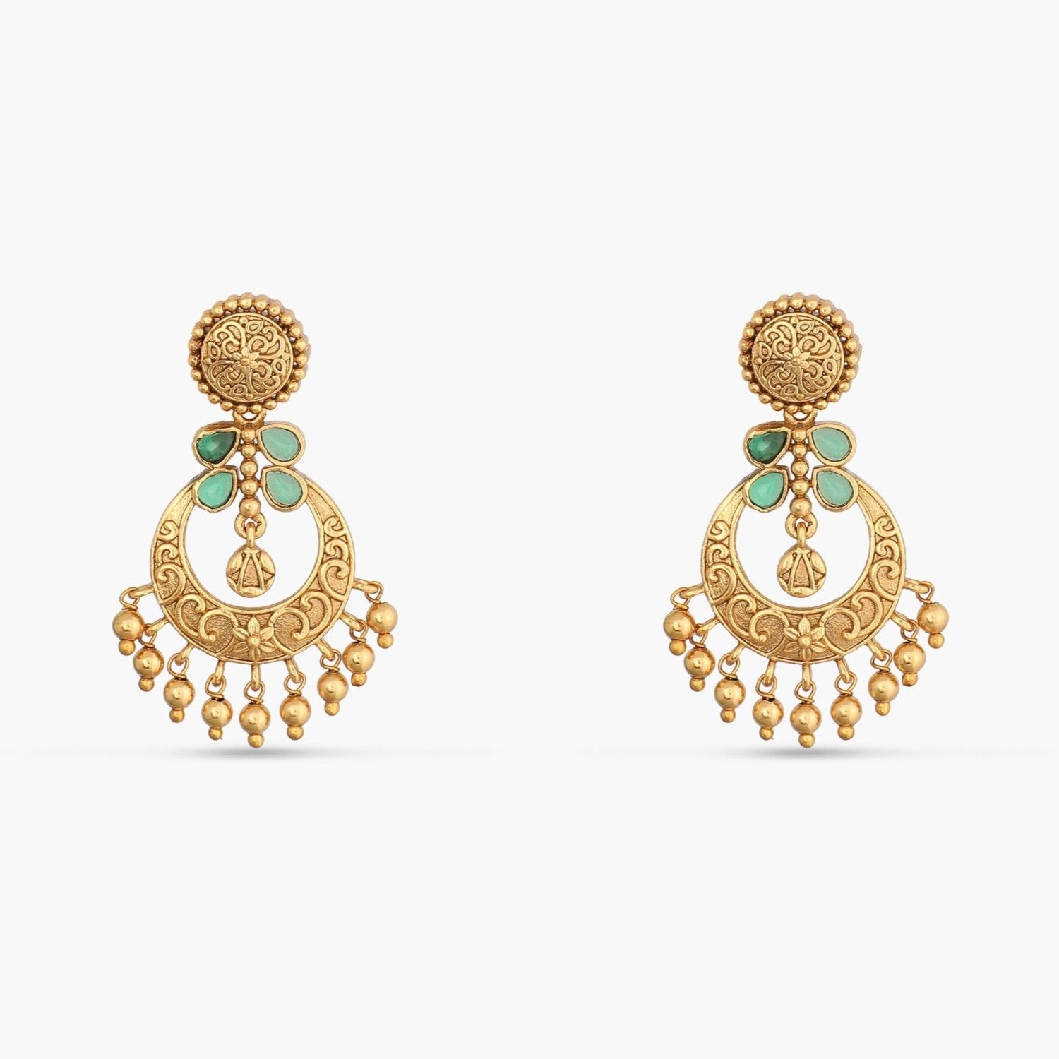 Riva Antique Green Kempu Chandbali Earrings