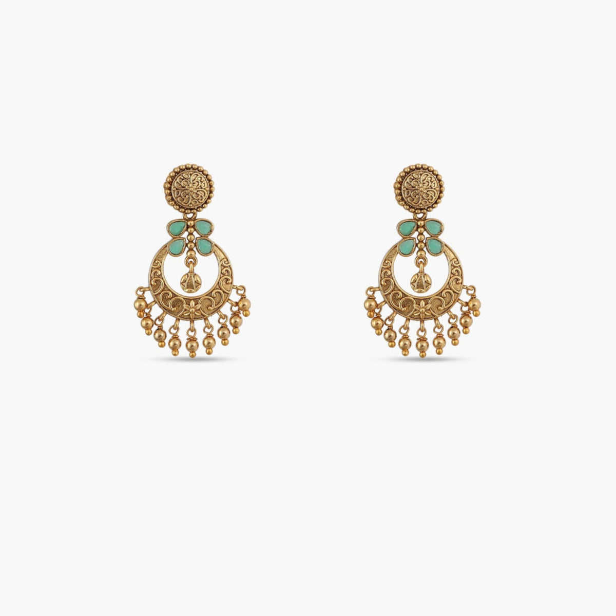 Riva Antique Green Kempu Chandbali Earrings