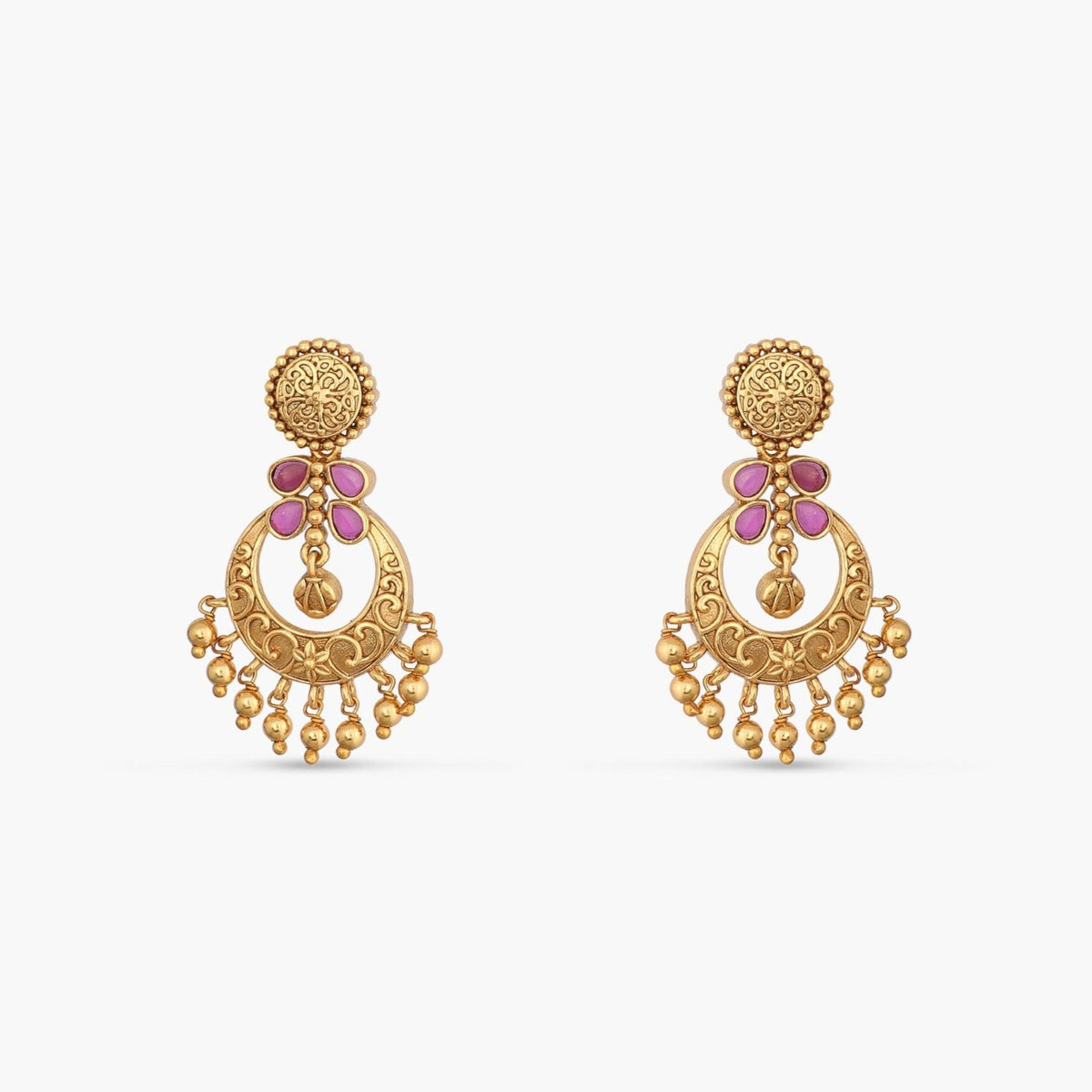 Riva Antique Red Kempu Chandbali Earrings