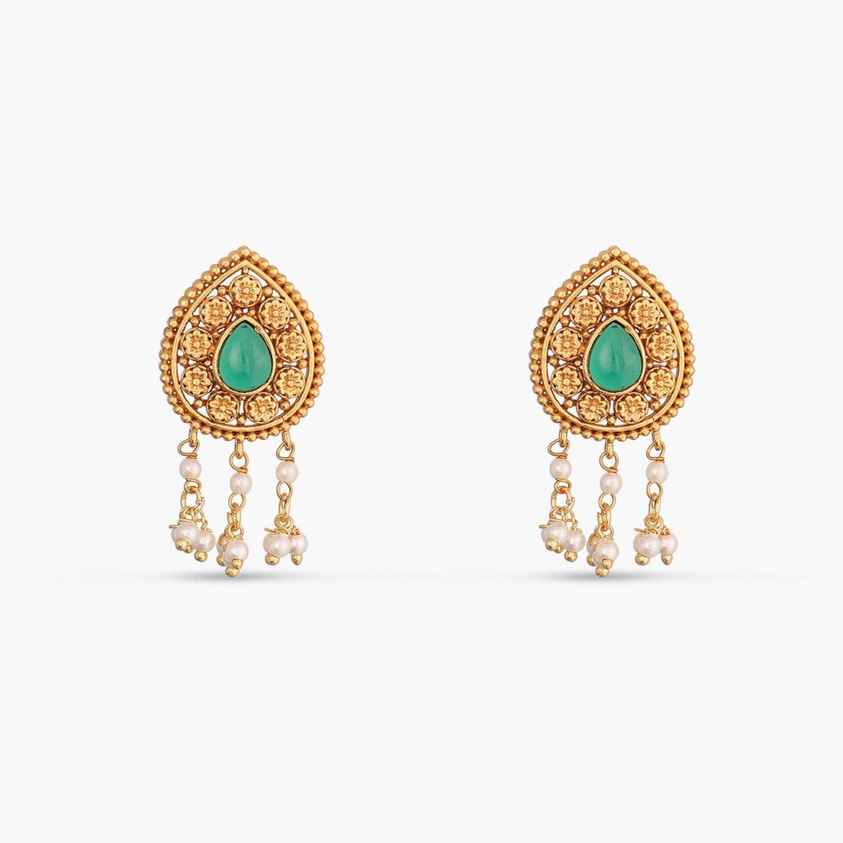 Irisa Antique Green Kempu Stud Earrings