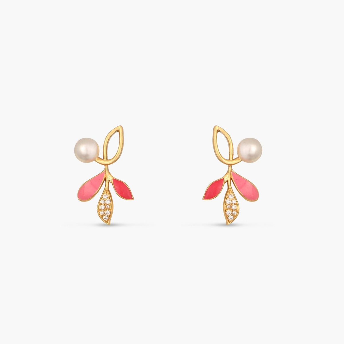 Eriha Pearl Statemnet Pink Leaf Stud Earrings 