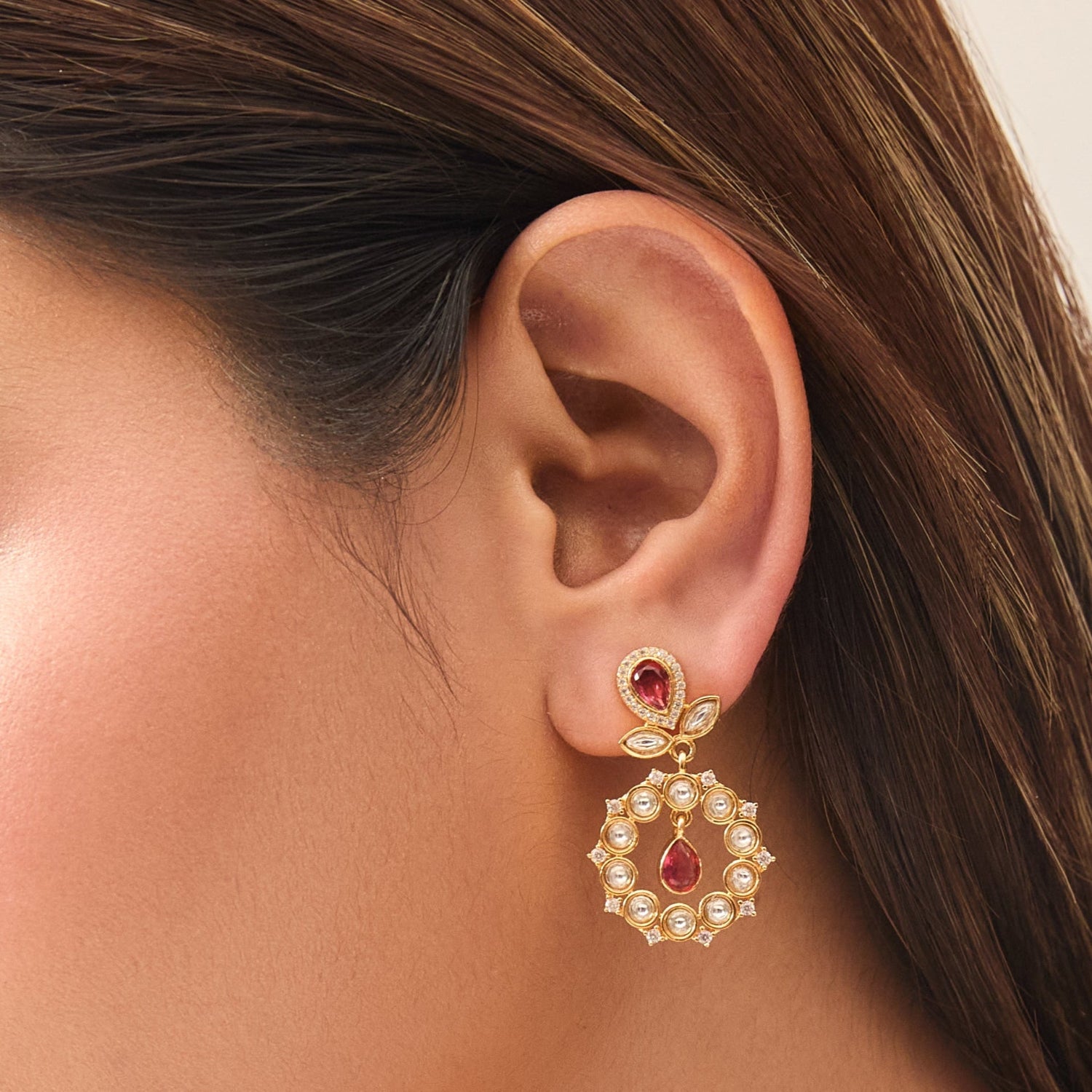 Scarlet Glow Kundan Earrings