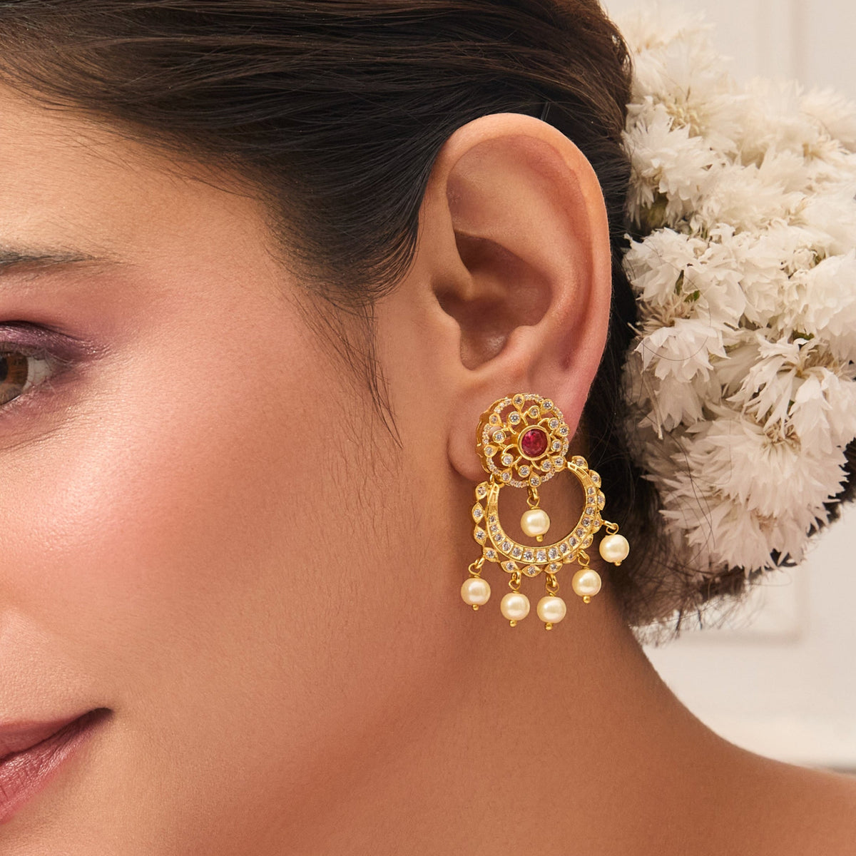 Vaishnavi Nakshatra CZ Chandbali Earrings