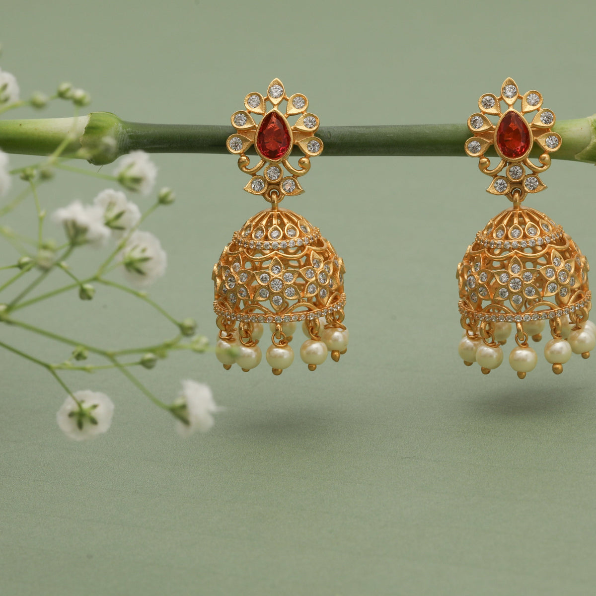 Mayura Nakshatra CZ Jhumka Earrings