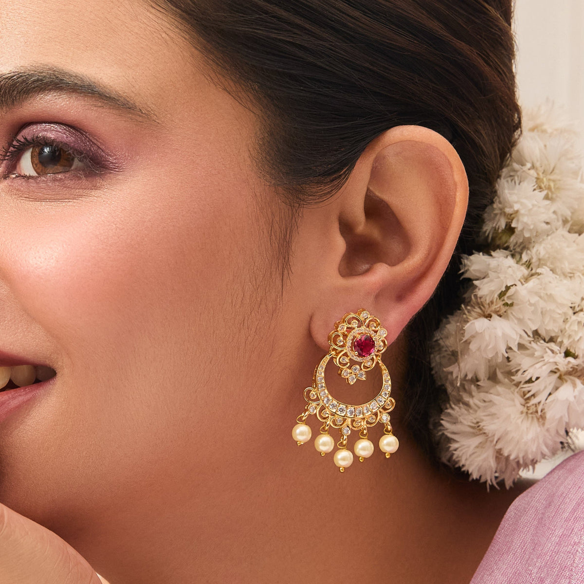 Sharvani Nakshatra CZ Chandbali Earrings