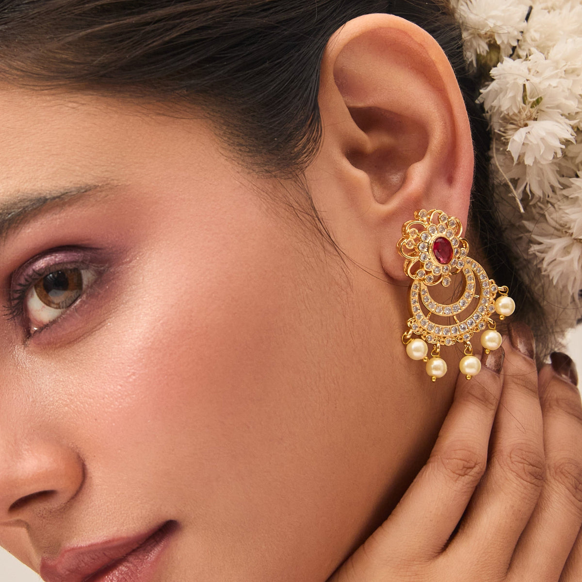 Roshini Nakshatra CZ Chandbali Earrings