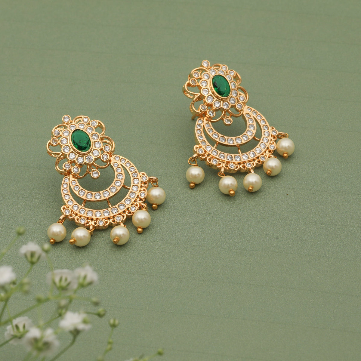 Sanvika Nakshatra CZ Chandbali Earrings