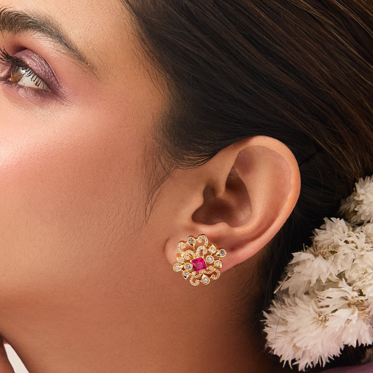 Ornate Nakshatra CZ Stud Earrings