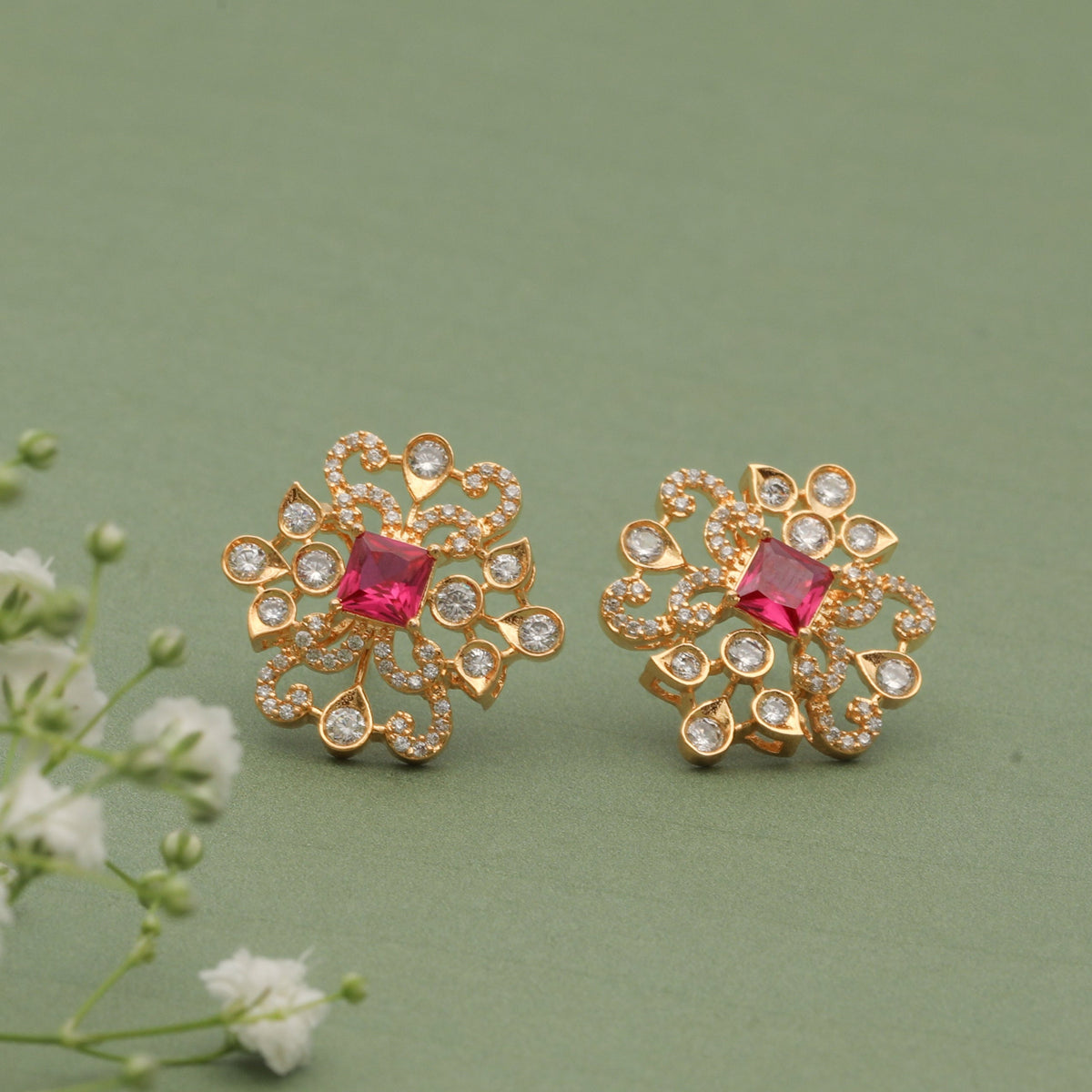 Ornate Nakshatra CZ Stud Earrings