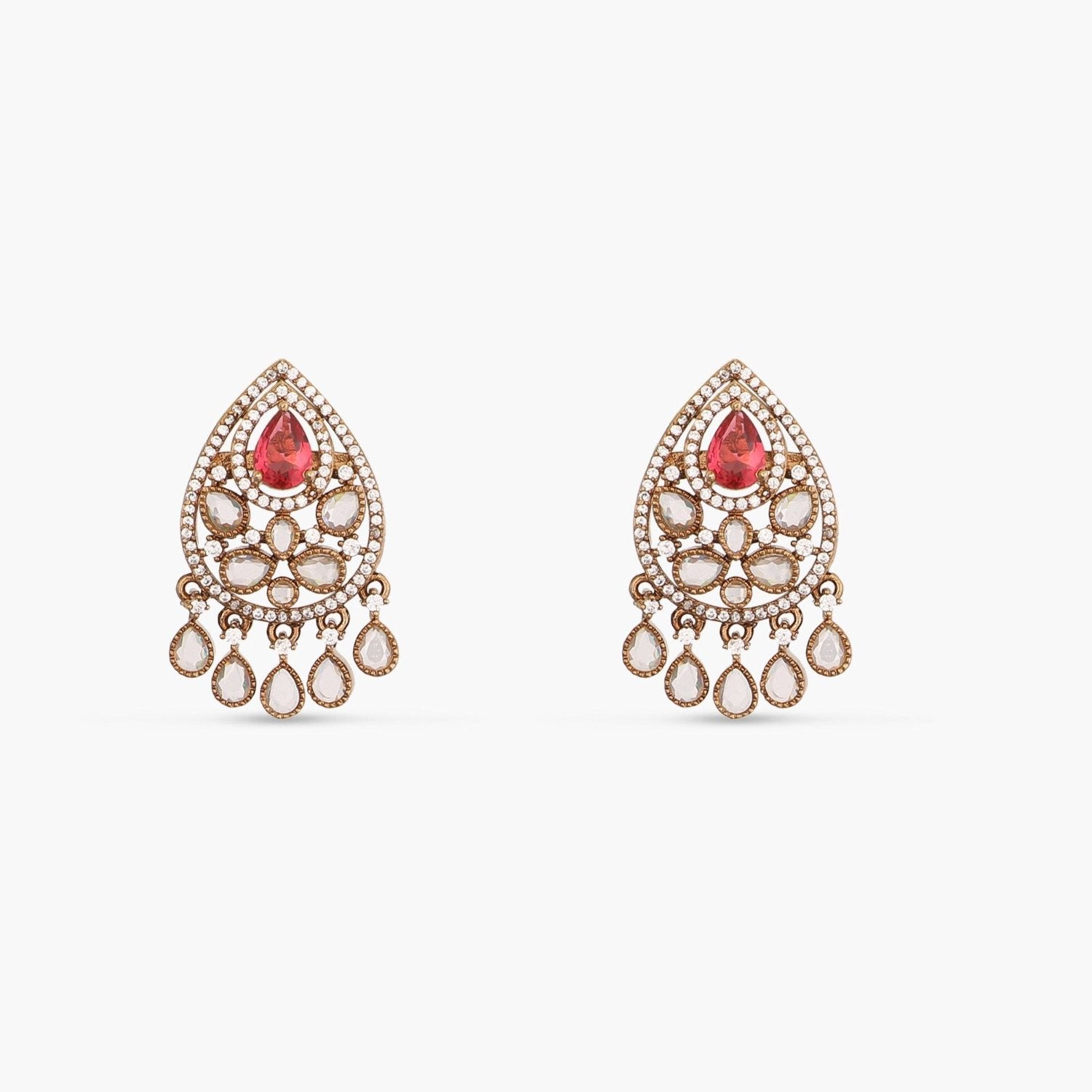 Delara Nakshtra CZ Red Stud Earrings