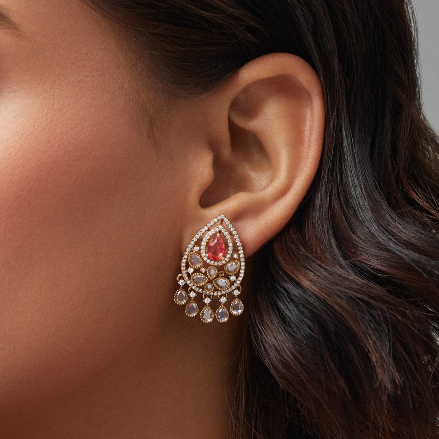 Delara Nakshtra CZ Red Stud Earrings