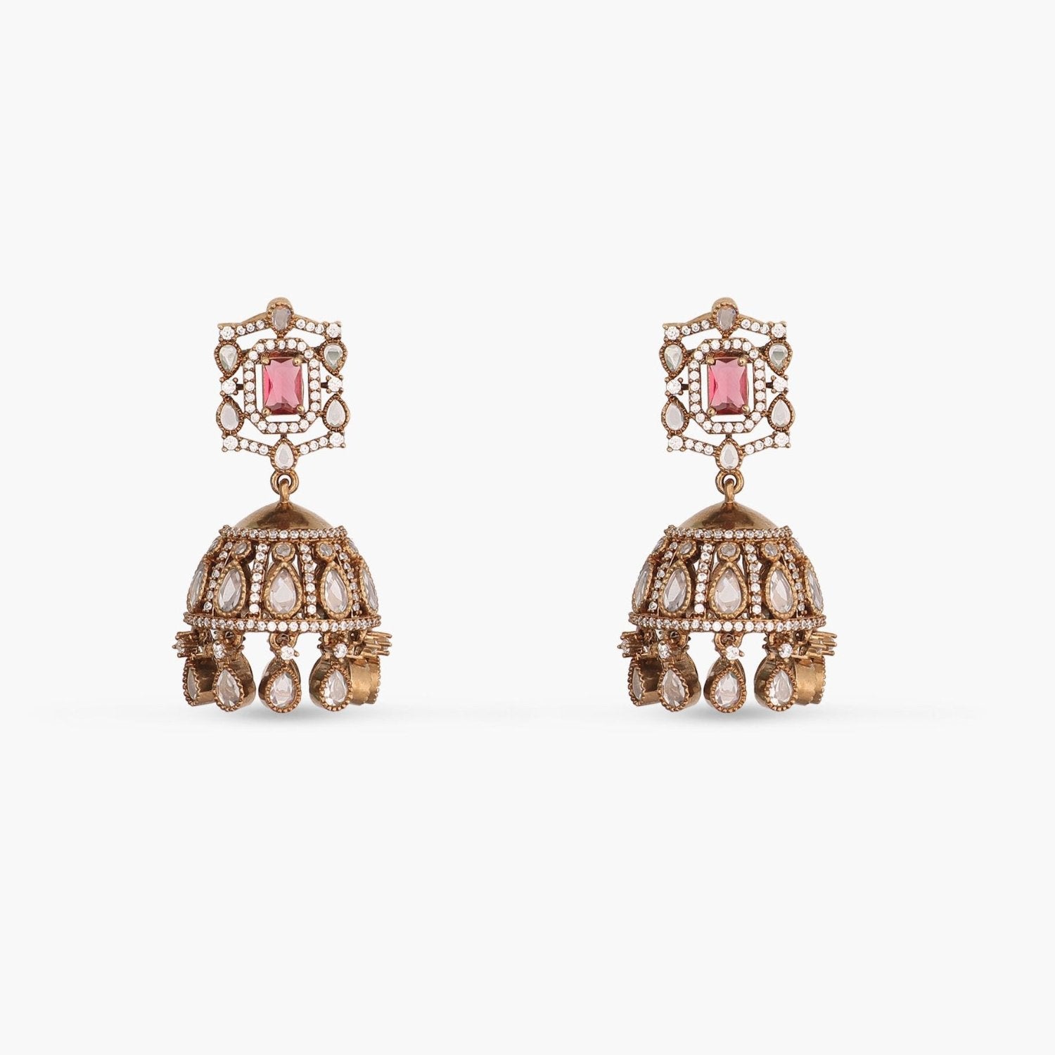 Ariana CZ Red Jhumka Earrings