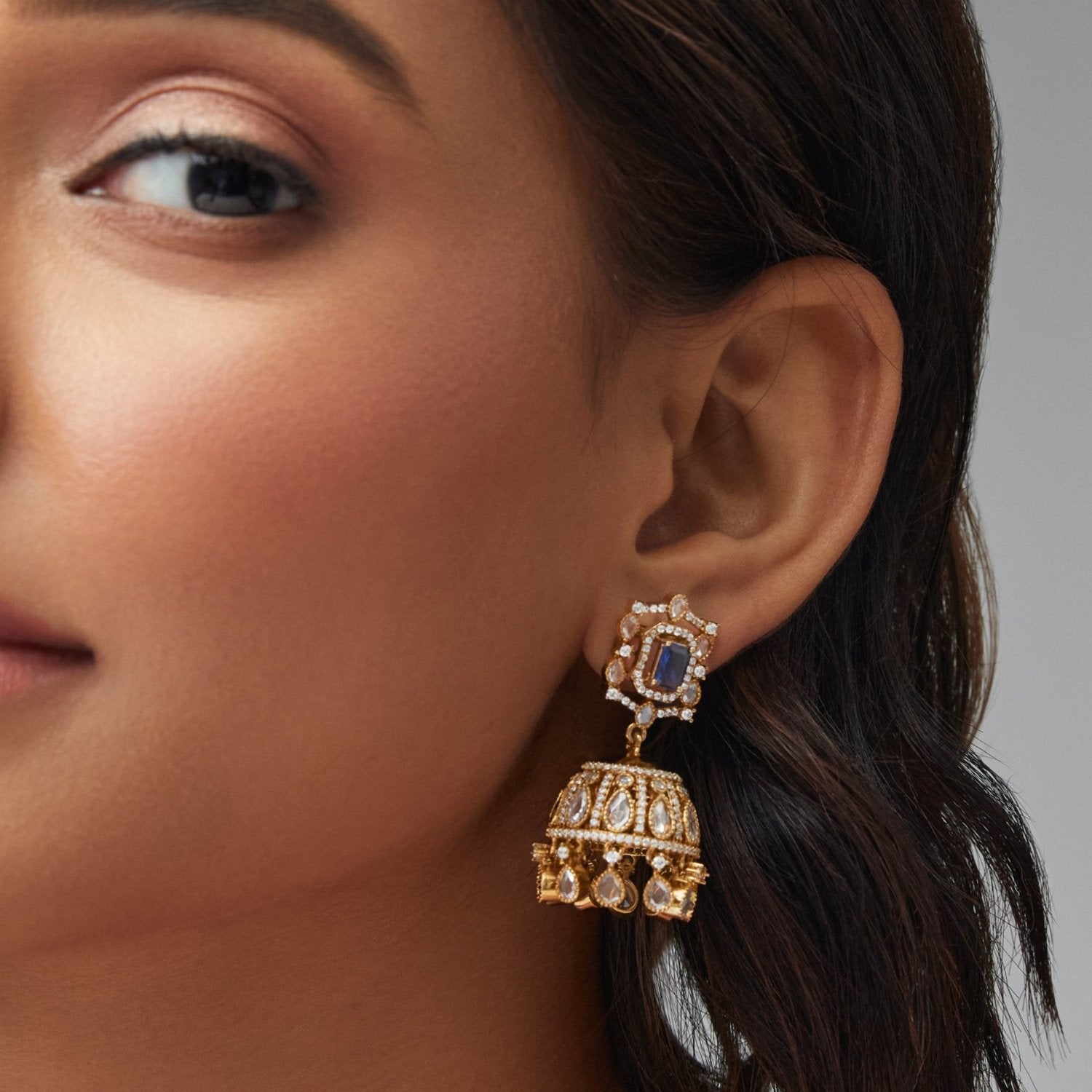 Ariana CZ Blue Jhumka Earrings