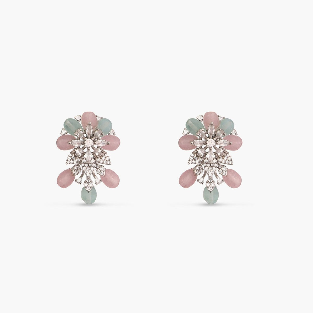 Floral Elegance CZ Mint Beads Stud Earrings