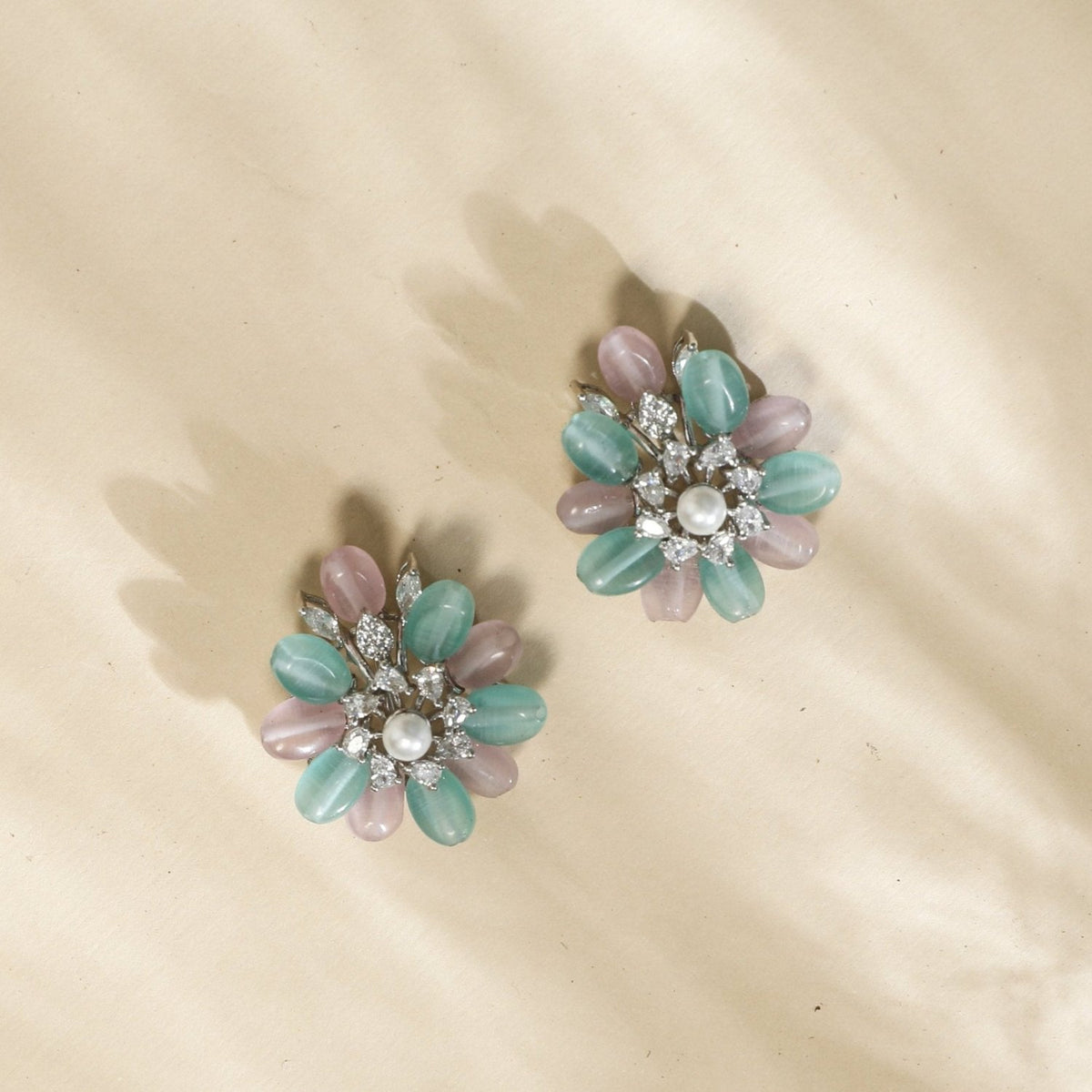 Jasmine Delicate CZ Aqua Stud Earrings