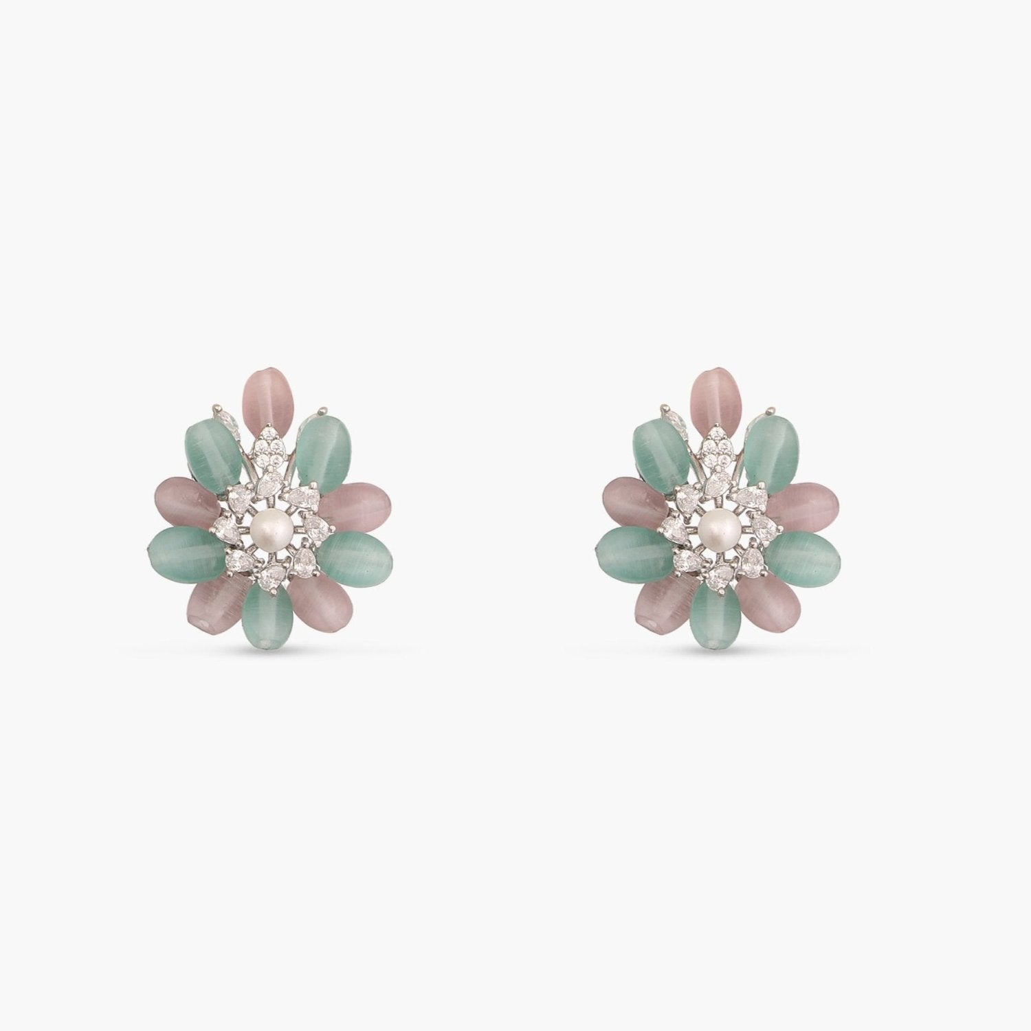 Jasmine Delicate CZ Aqua Stud Earrings