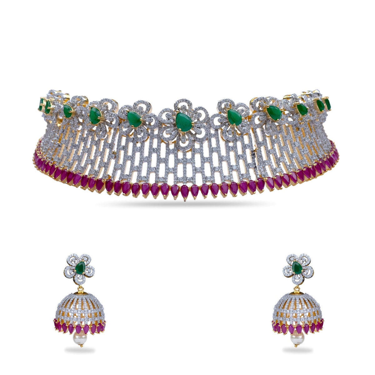 Lilac Floral Multi Nakshatra CZ Choker Set