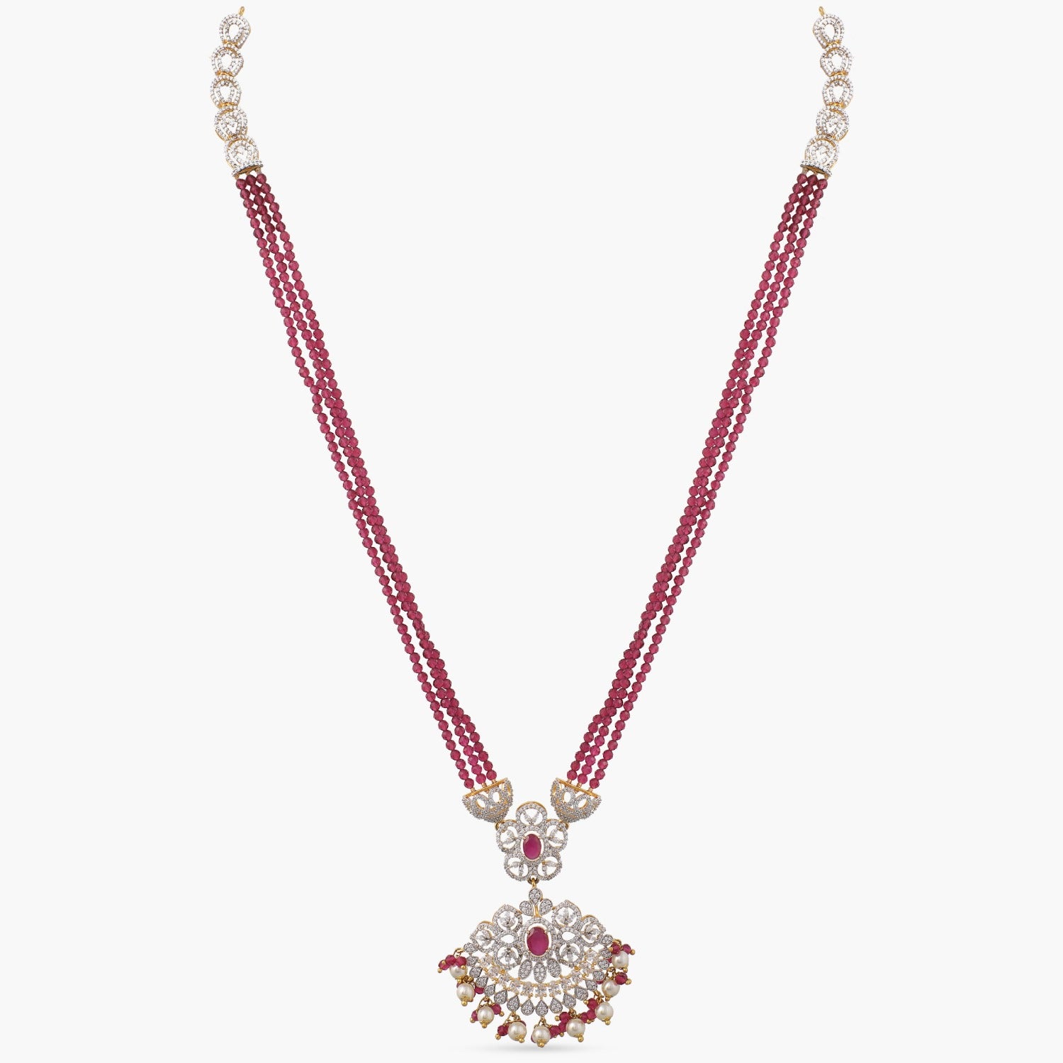 Josia Nakshatra CZ Side Pendant Necklace Pink