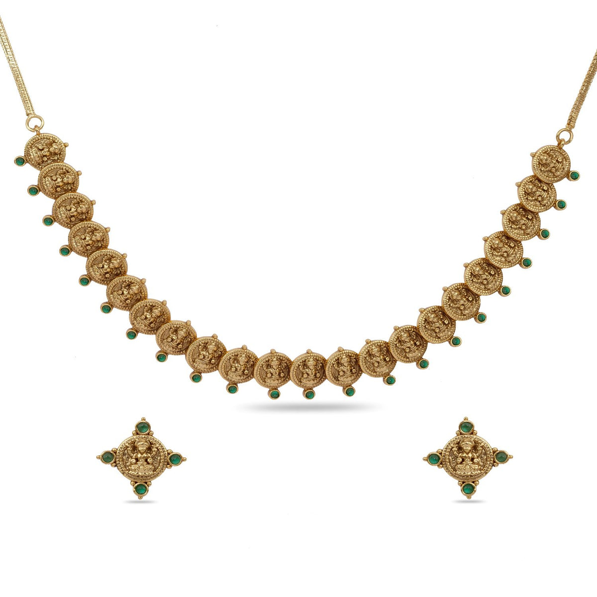 Parthivi Temple Green Kempu Necklace Set