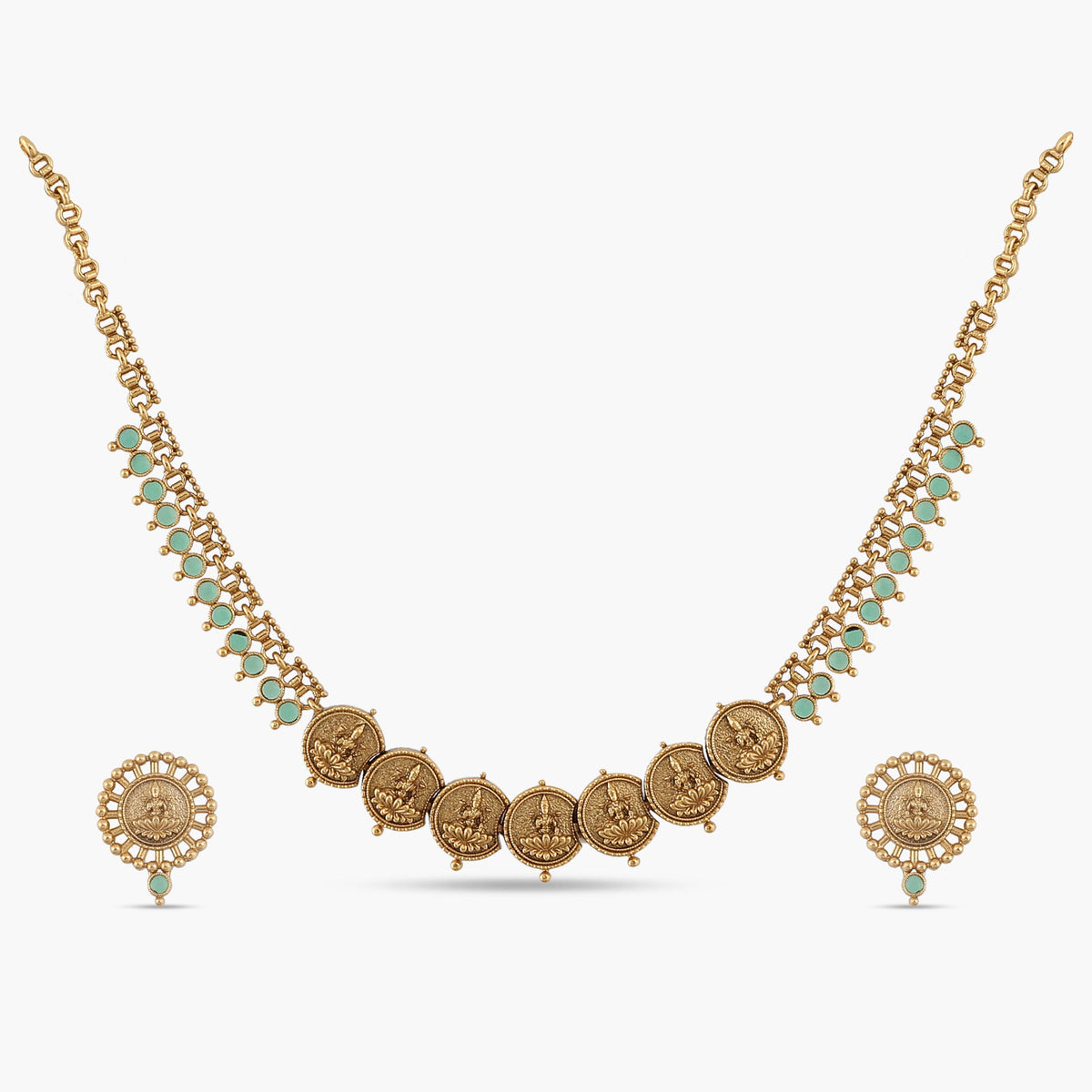 Arya Heritage Green Kempu Necklace Set