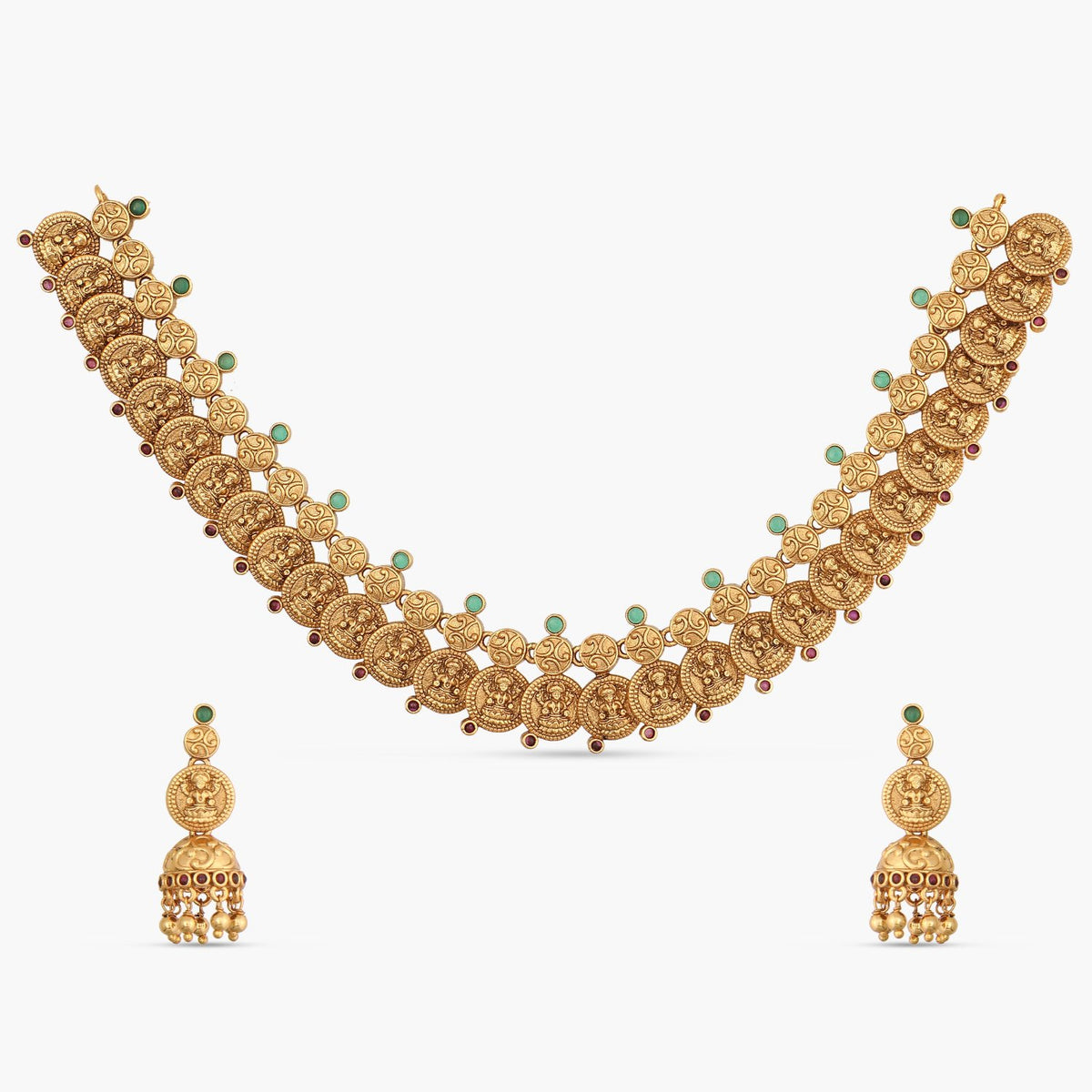 Aarava Antique Red Green Kempu Necklace Set