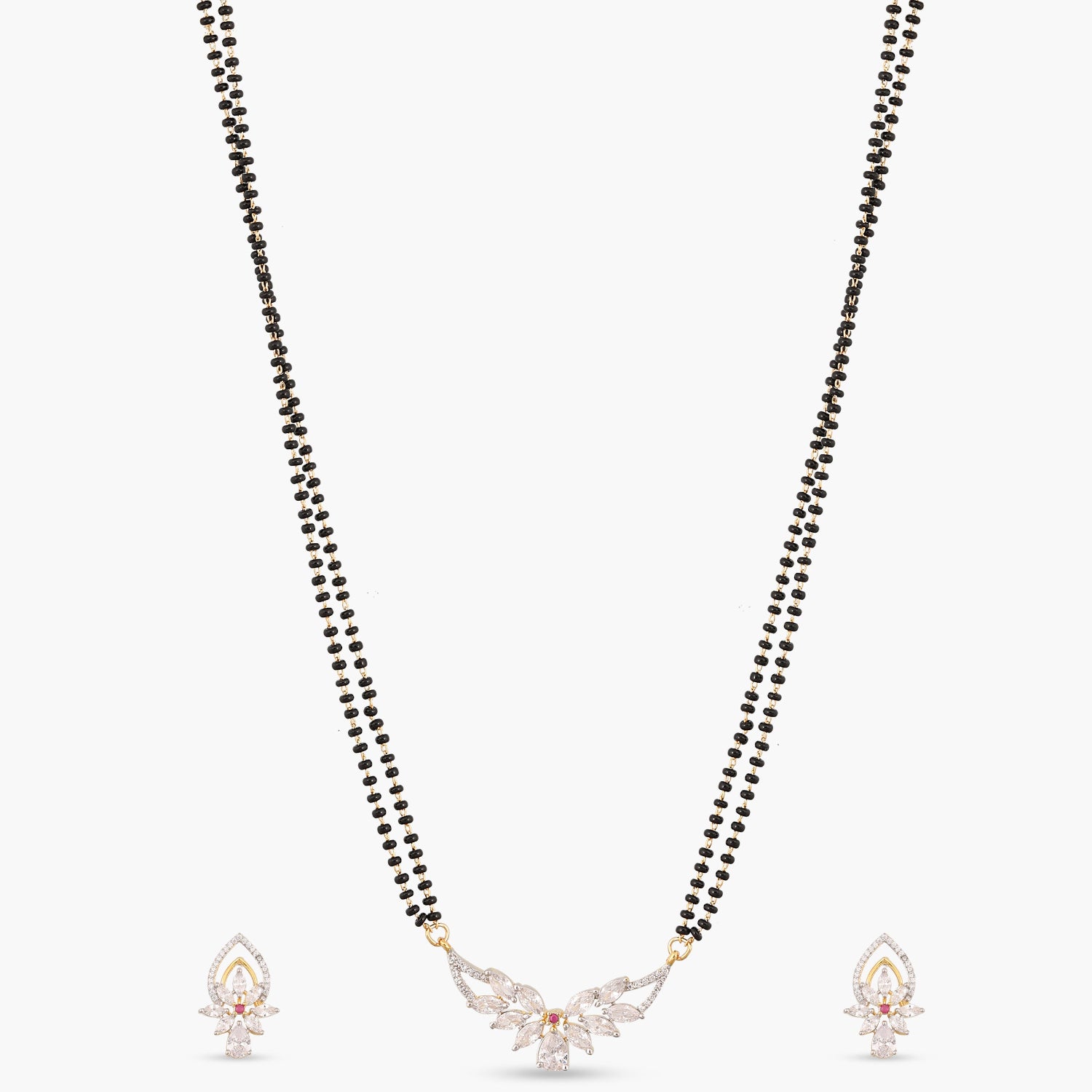 Shreeya CZ White Red Black Beads Necklace Set