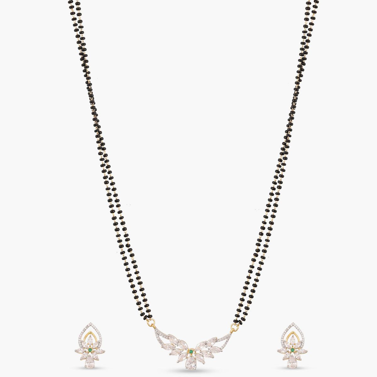 Shreeya CZ White Green Black Beads Necklace Set