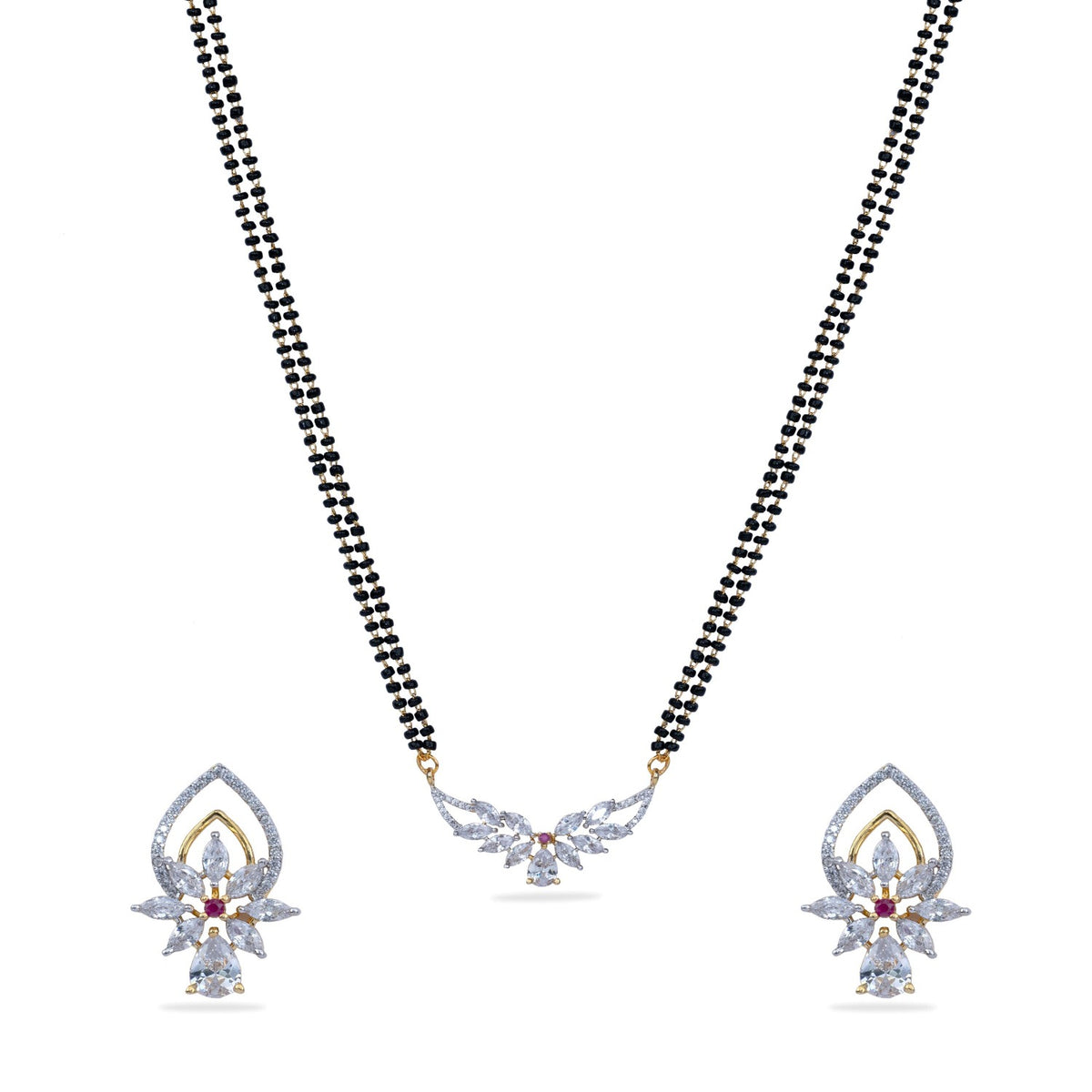 Shreeya CZ White Red Black Beads Necklace Set