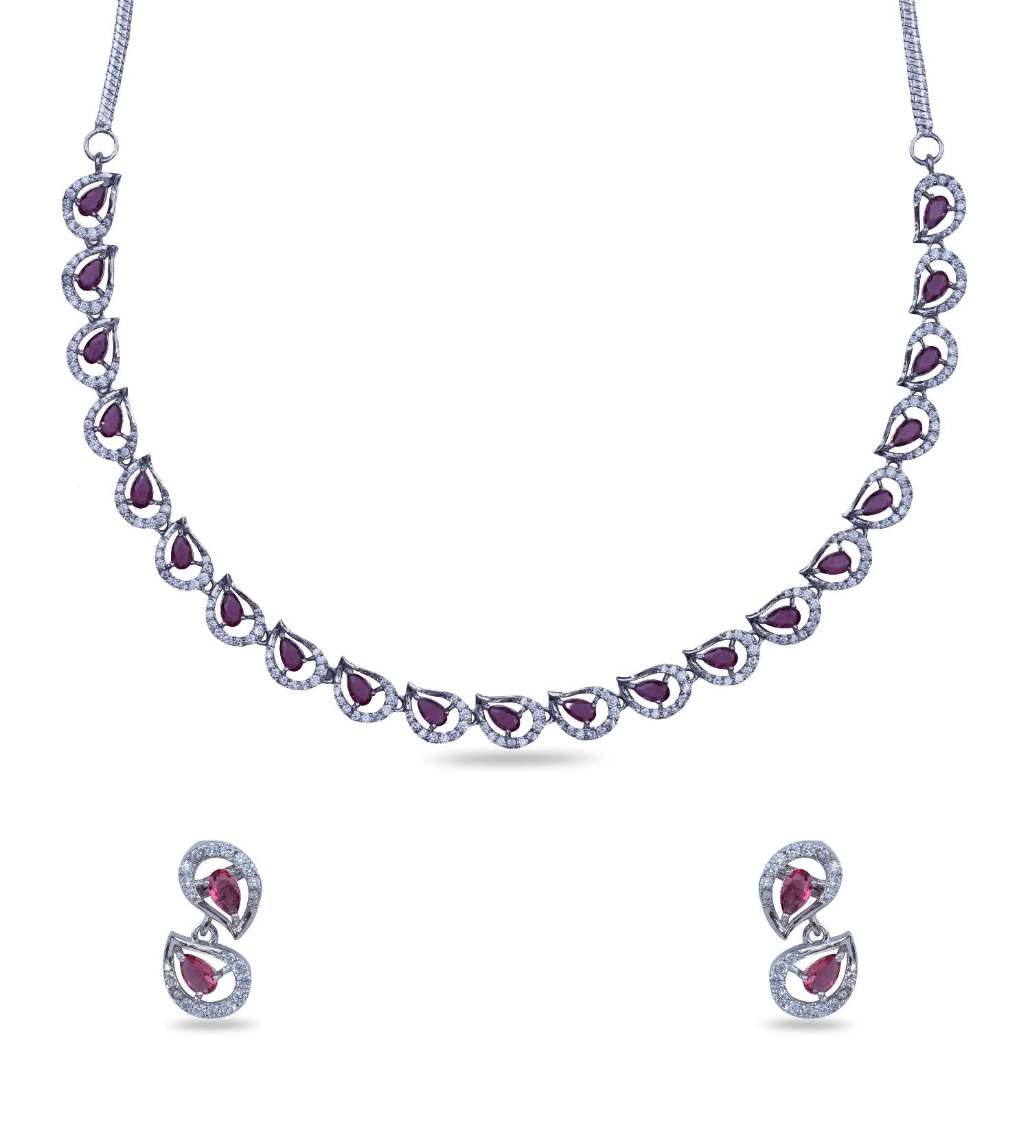 Petaline CZ Red Necklace Set