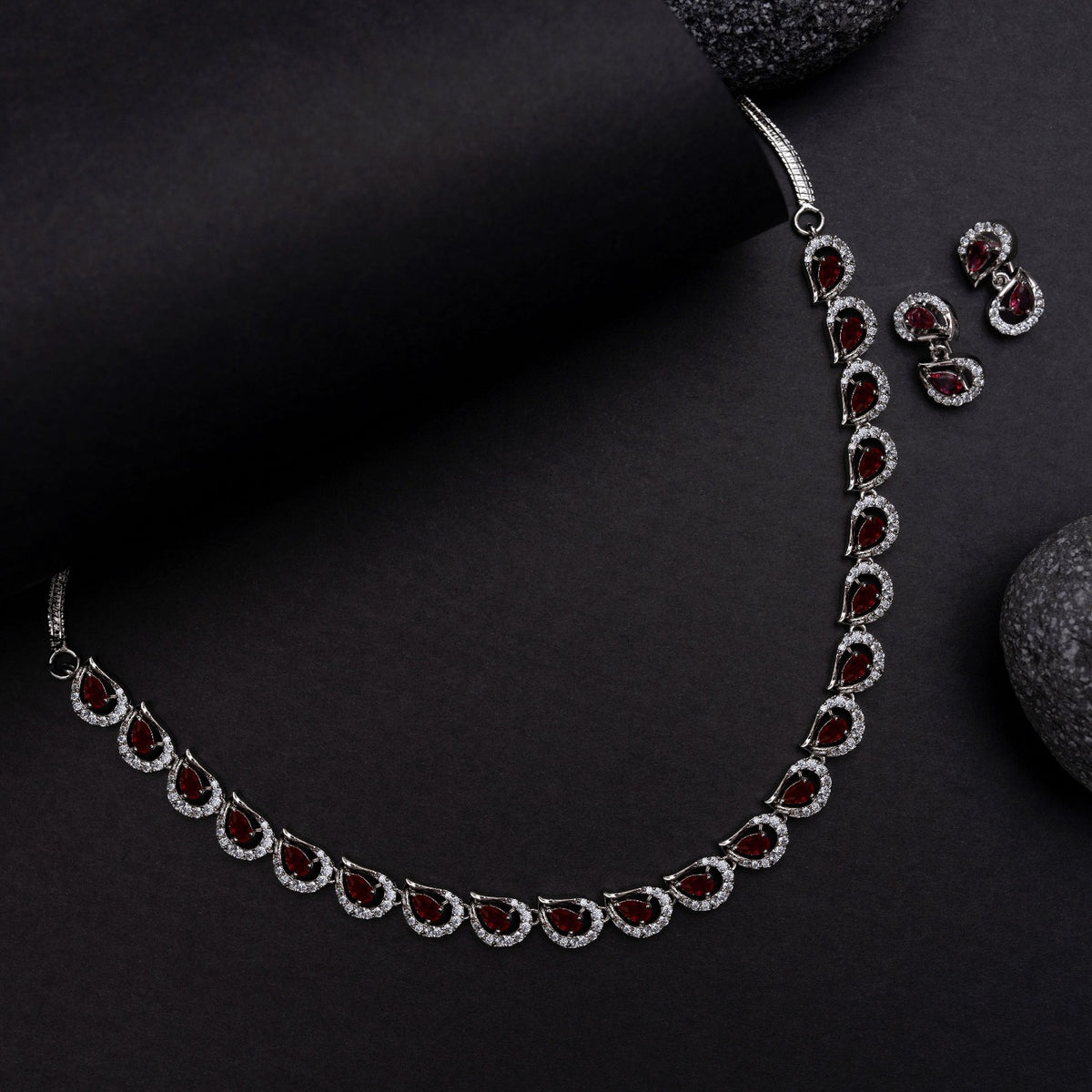 Petaline CZ Red Necklace Set