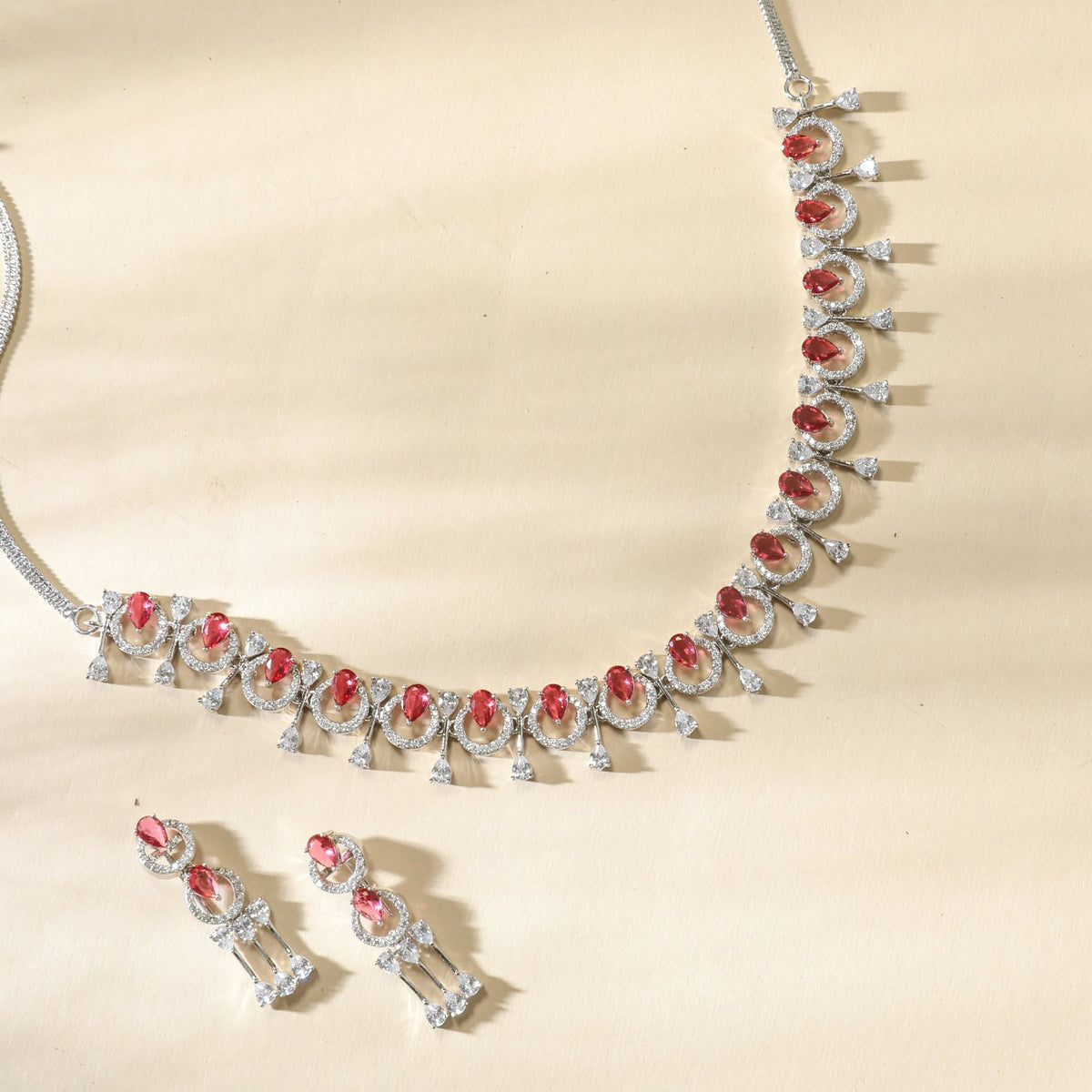 Amara Red CZ Necklace Set