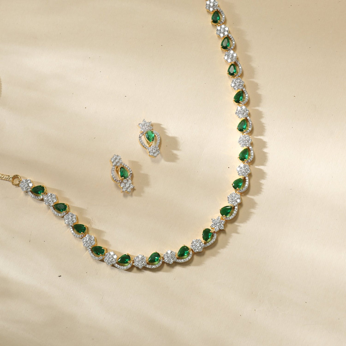 Mira Nakshtra CZ Green Necklace Set