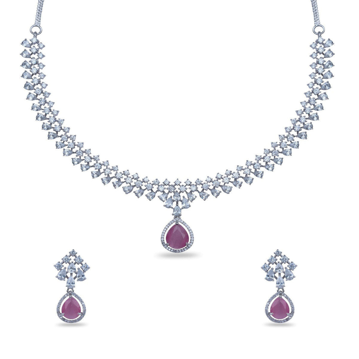 Rosemary CZ Pink Necklace Set 