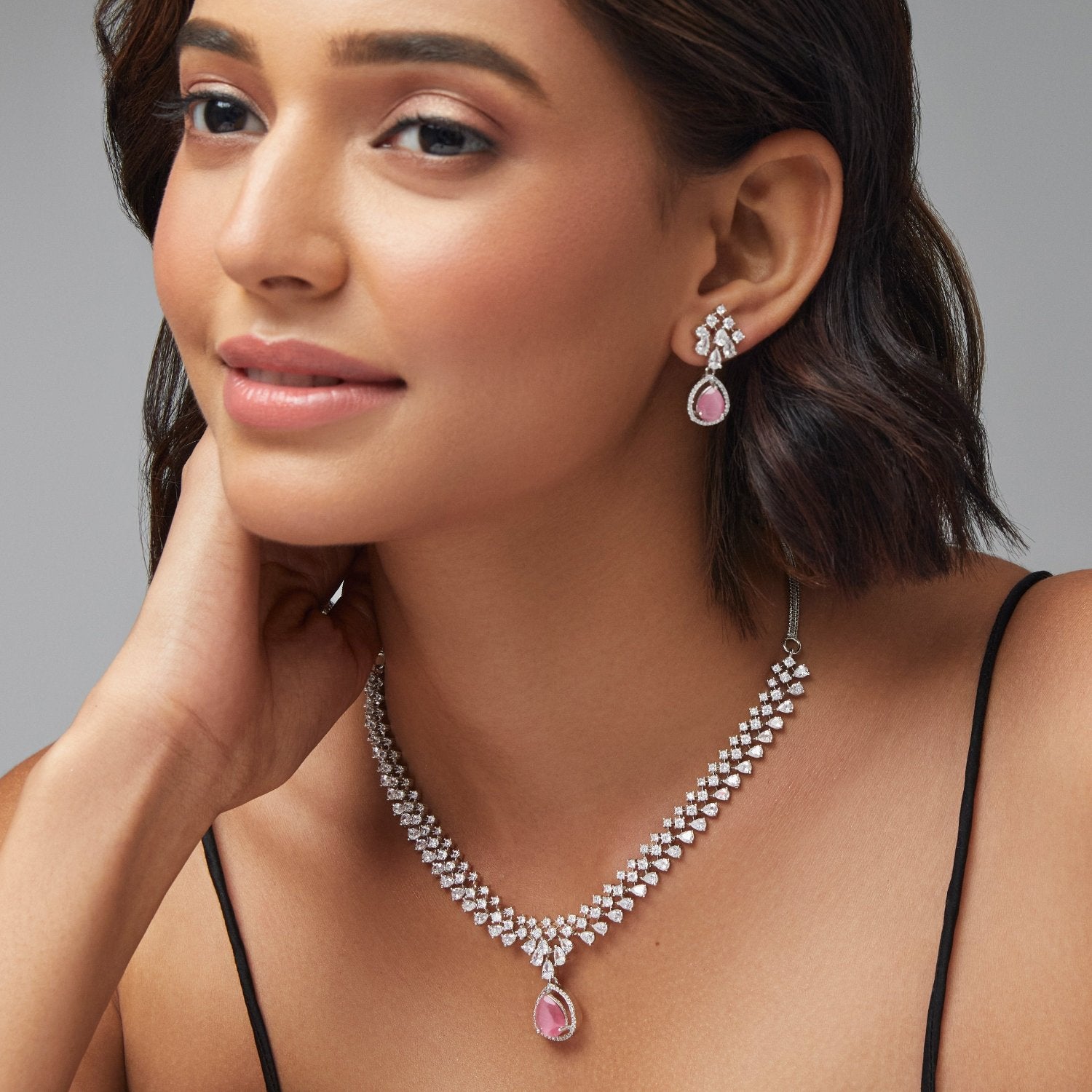 Rosemary CZ Pink Necklace Set 