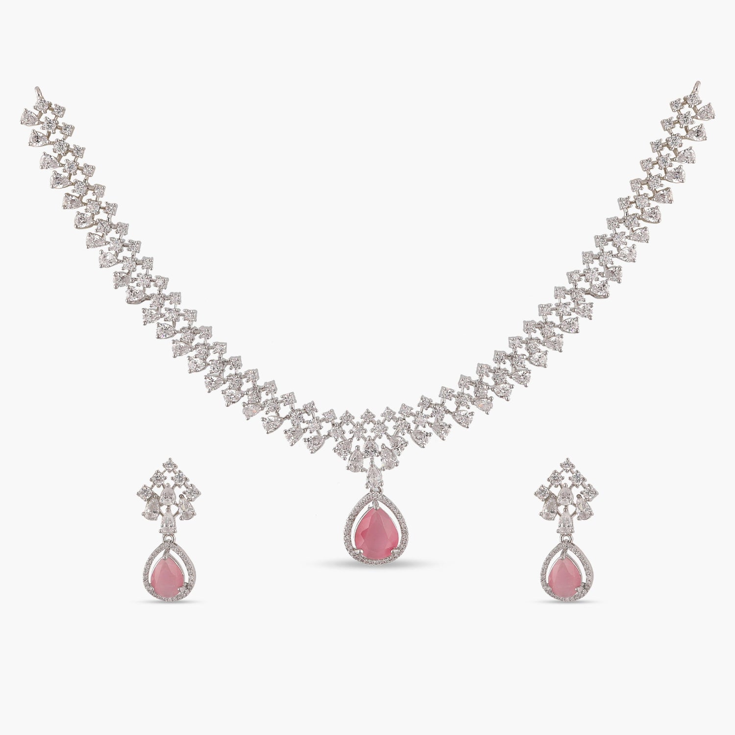 Rosemary CZ Pink Necklace Set