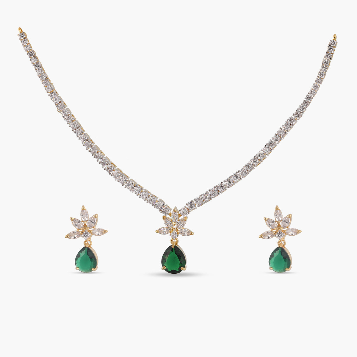 Camellia CZ Green Necklace Set