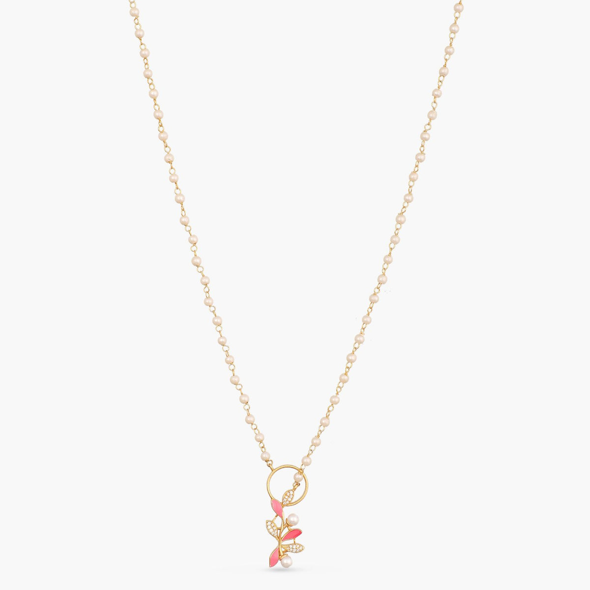 Eriha Pearl CZ Pink Leaf Necklace