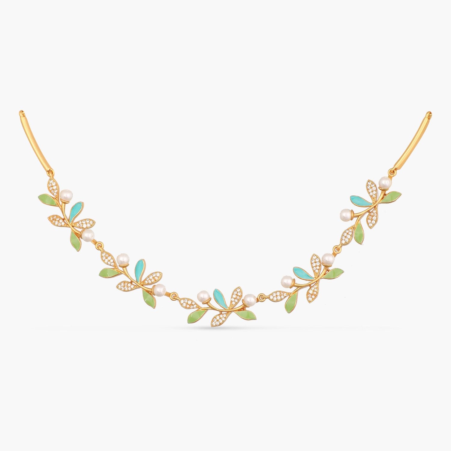 Eriha Pearl Delicate CZ Green Leaf Necklace