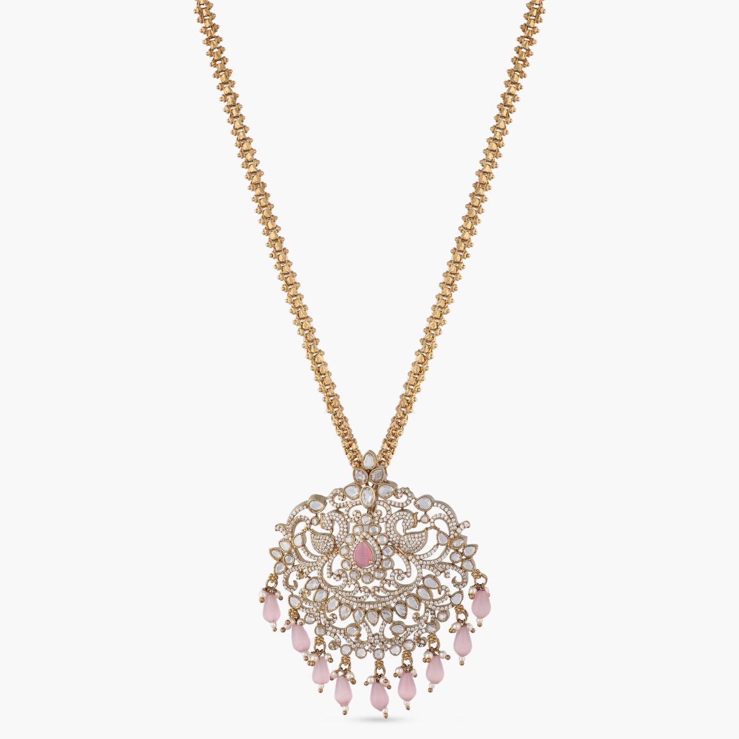 Josia Nakshatra CZ Side Pendant Necklace Pink