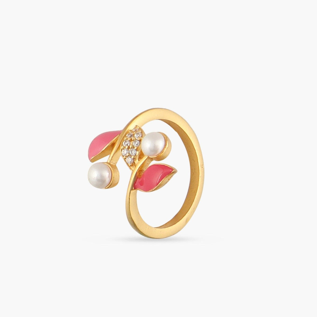 Eriha Pearl Statement CZ Pink Leaf Finger Ring